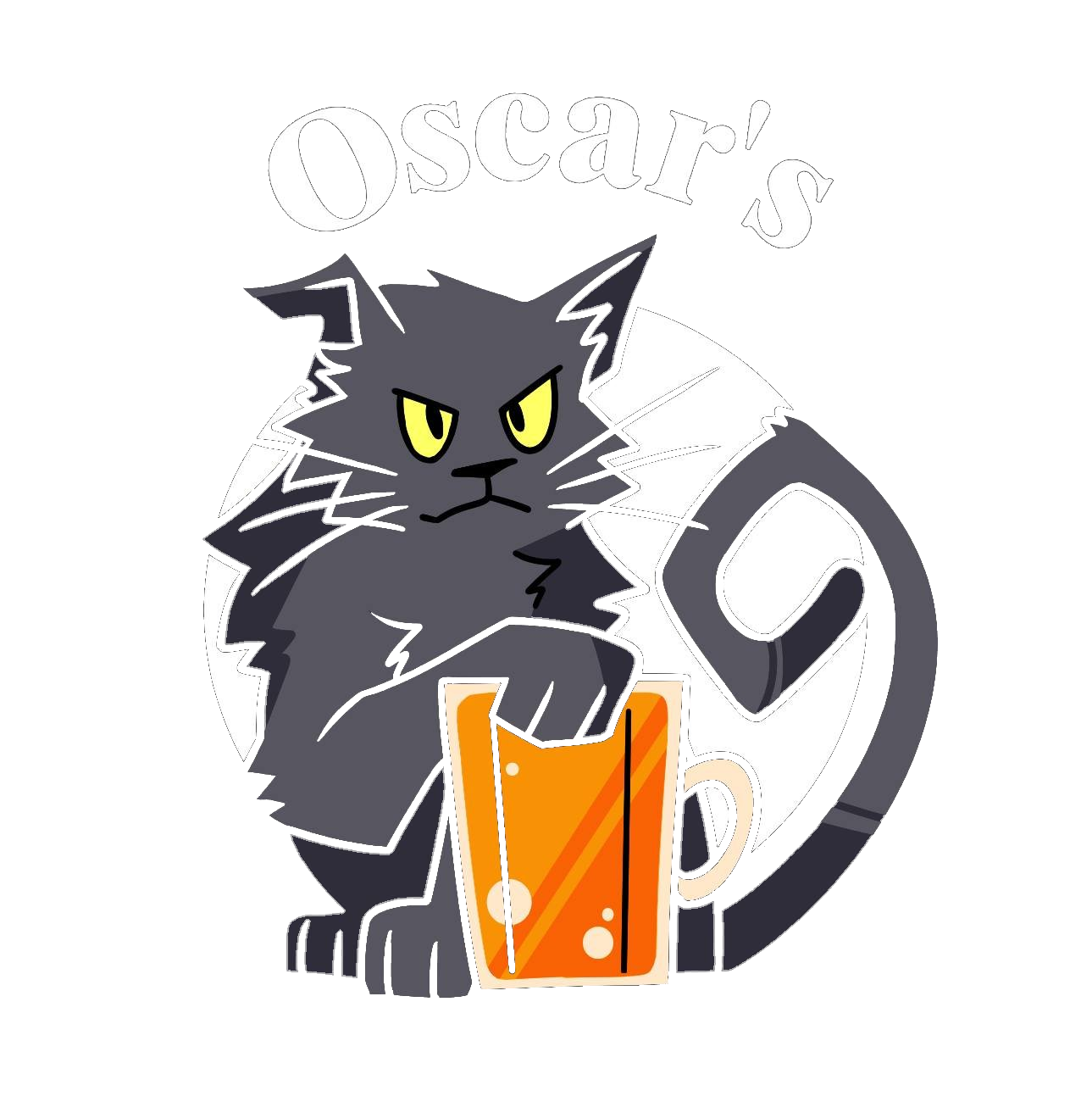 Oscar's — a grumpy black cat holding a pint of beer
